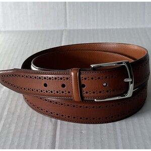 Allen Edmonds Manistee Burnished Leather Dress Belt  Walnut Brass Buckle USA 42